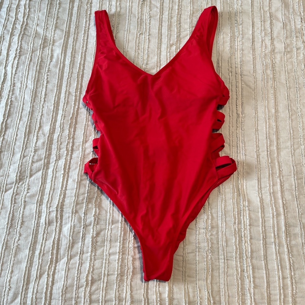 Red one piece swimsuit, size large